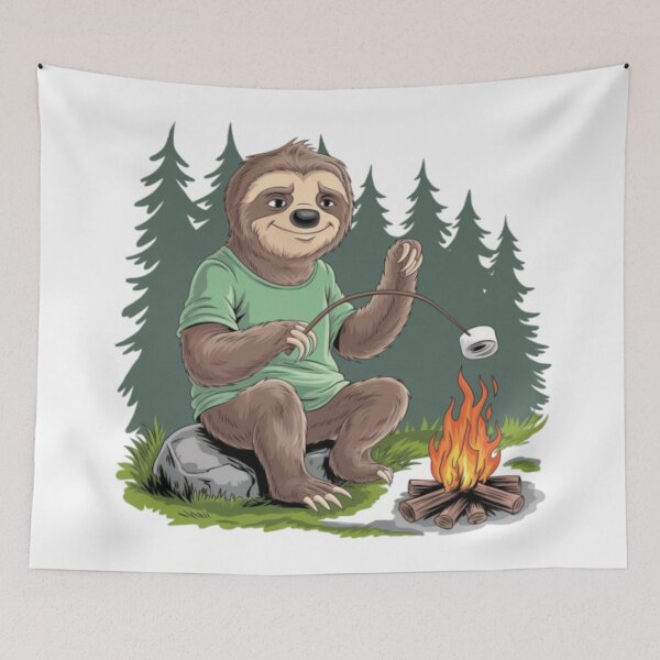 Item preview, CAMPFIRE SLOTH .cute sloth sitting beside camping fire  designed and sold by Obinne.