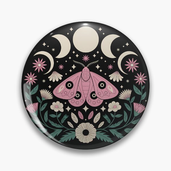 Item preview, Dark girly pink moth with moon phases  - lunar florals wild flowers composition gothic feminine girlie night celestial  designed and sold by Fantasy Cache.