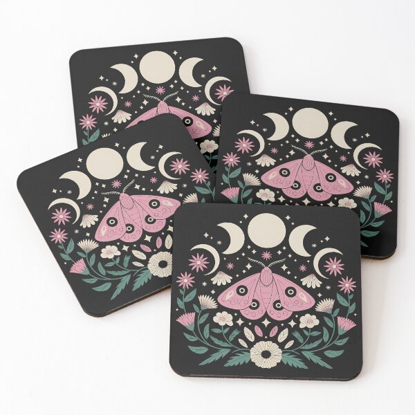 Item preview, Dark girly pink moth with moon phases  - lunar florals wild flowers composition gothic feminine girlie night celestial  designed and sold by Fantasy Cache.