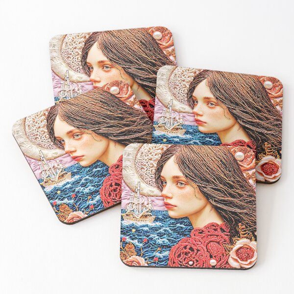 Item preview, Intriguing Female Portrait with Floral Patterns and Seascape designed and sold by MelissaMelovich.