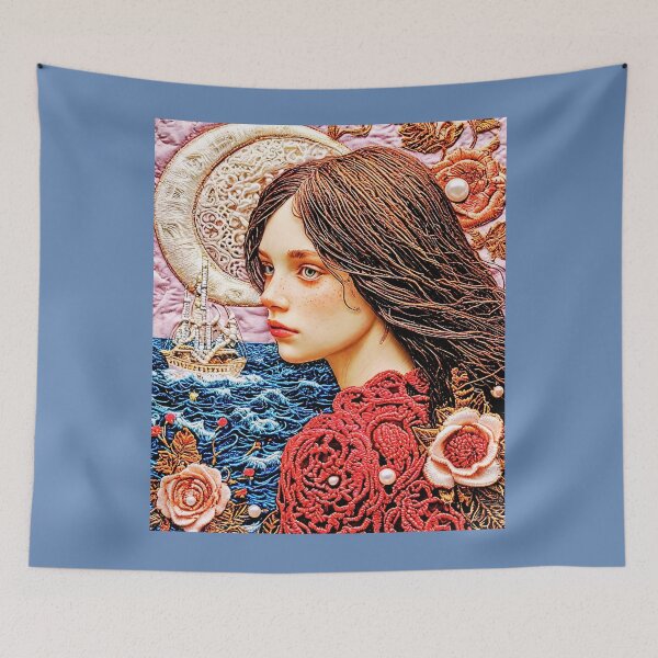 Item preview, Intriguing Female Portrait with Floral Patterns and Seascape designed and sold by MelissaMelovich.