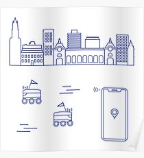 Delivery in the city with a robots. Free delivery. Poster