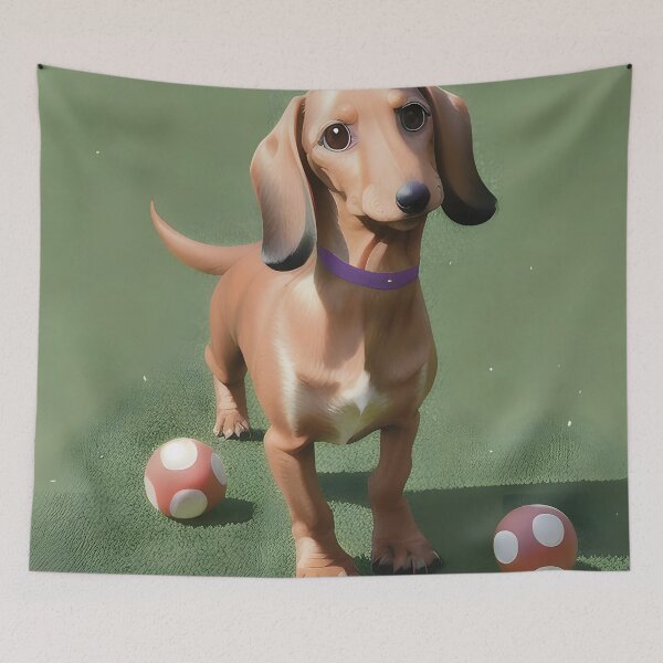 Item preview, Dachshund with Play Balls on the Grass designed and sold by worldofwhisper.