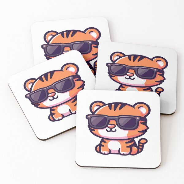 Item preview, Cool tiger in kawaii chibi style wearing sunglasses designed and sold by AdrianMDesigns.