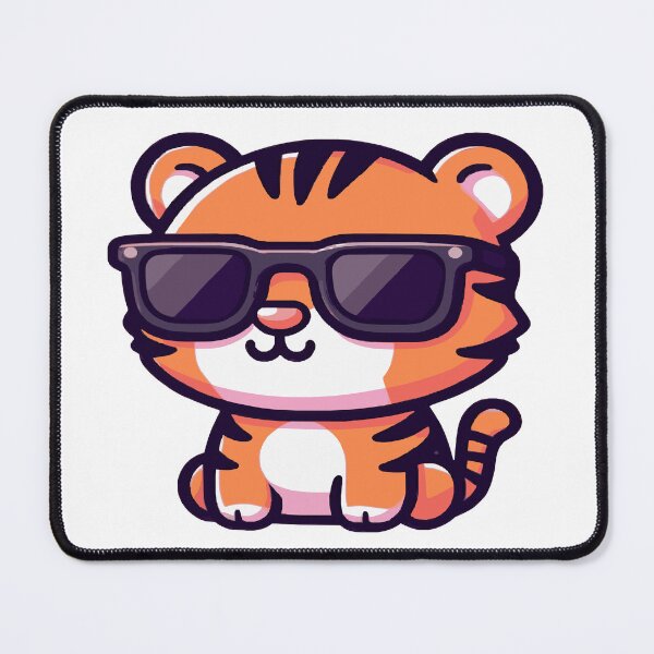 Item preview, Cool tiger in kawaii chibi style wearing sunglasses designed and sold by AdrianMDesigns.