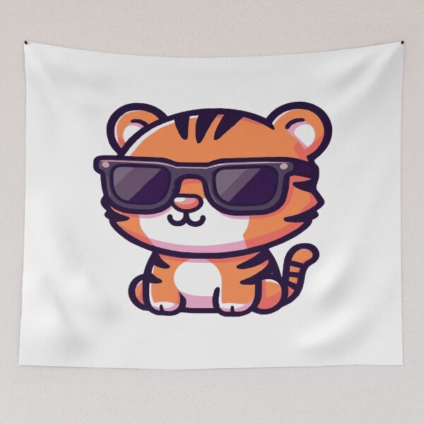 Item preview, Cool tiger in kawaii chibi style wearing sunglasses designed and sold by AdrianMDesigns.