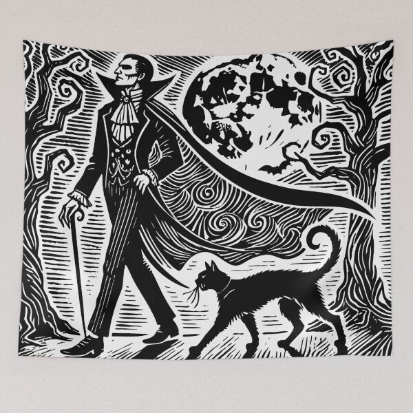 Item preview, Nocturnal Stroll: Dracula and His Cat Under the Full Moon designed and sold by Carocas20.
