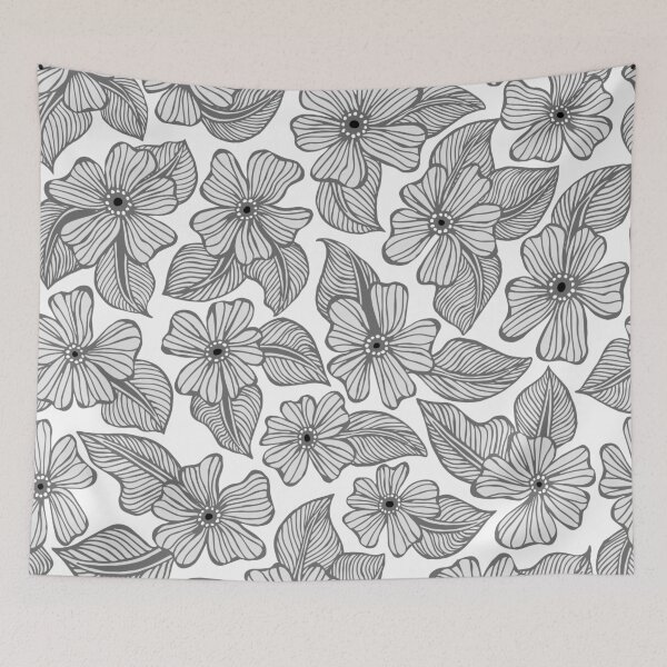 Item preview, Gray and White Hand Drawn Flowers and Leaves Pattern designed and sold by schorrnuff.