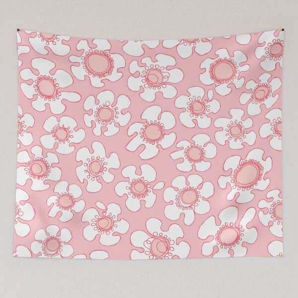 Item preview, Red and White Hand Drawn Single Line Doodle Flowers Pattern designed and sold by schorrnuff.