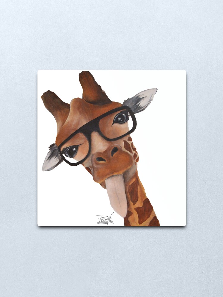 Impression Metallique Girafe Humour Par Perenart Redbubble