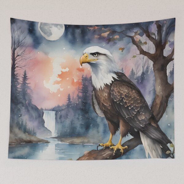 Item preview, Watercolour Eagle with the moon and a waterfall designed and sold by Shopatmarlow.