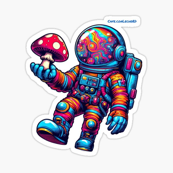 Aperçu de l'œuvre Astronaute coloré flottant avec des champignons créée et vendue par Domshirts.