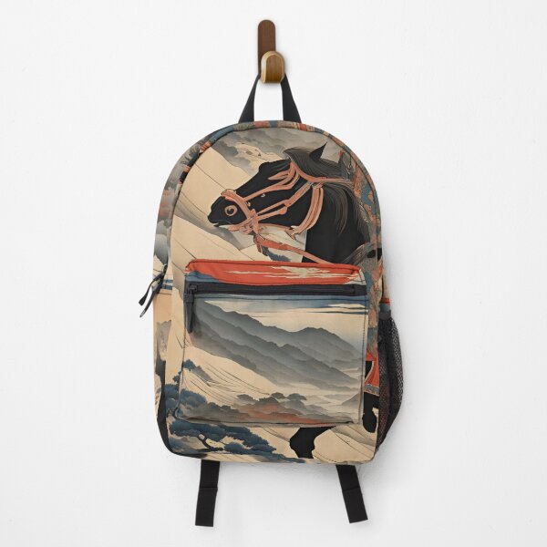 Item preview, Samurai Warrior on Black Horse - Mountain Sunrise Art Print designed and sold by comeontooch.