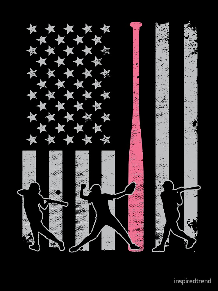 American Softball Flag T-Shirt - Players And Pink Bat