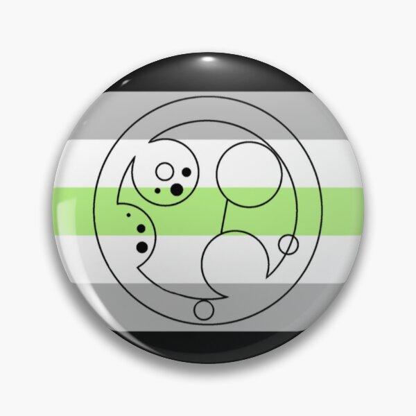 Artikelvorschau, „Agender“ in Circular Gallifreyan (schwarze Schrift, Hintergrund: Agender-Pride-Flagge) entworfen und verkauft von SillyDocsStuff.