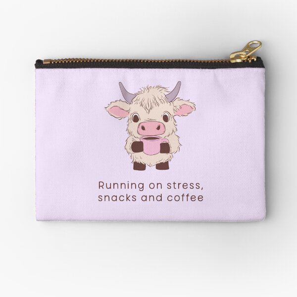 Item preview, Cute Cow Drinking Coffee - Running on Stress, Snacks, and Coffee designed and sold by Jess.a.creates.
