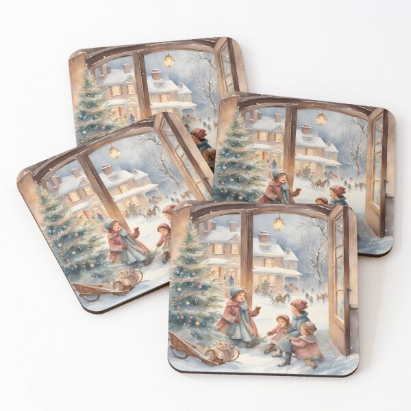 Item preview, Watercolor Christmas art. Children playing outside designed and sold by All-About-Life.