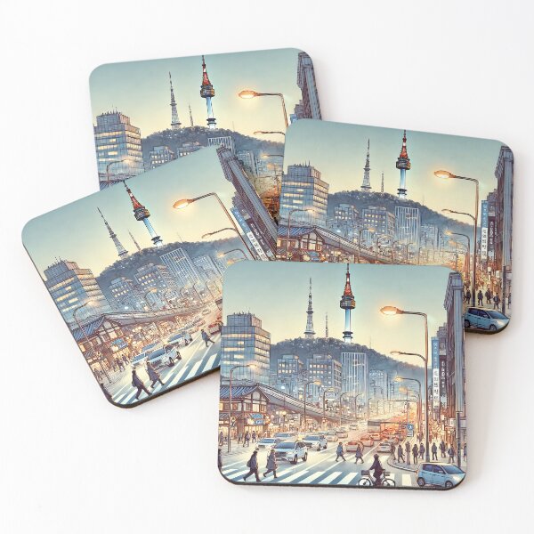Item preview, Bustling Seoul with N Seoul Tower designed and sold by unrealartwork.