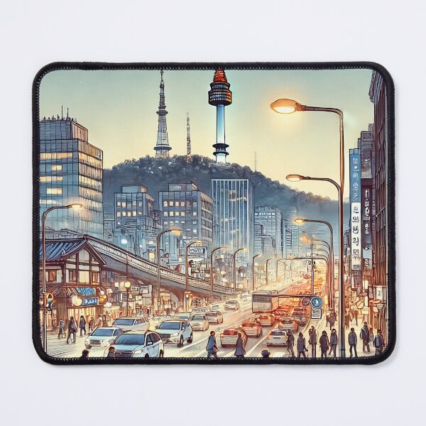 Item preview, Bustling Seoul with N Seoul Tower designed and sold by unrealartwork.