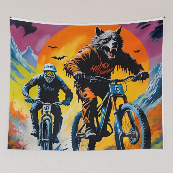 Aperçu de l'œuvre Balade en VTT d'Halloween avec le loup-garou créée et vendue par GrizzlyCollective.