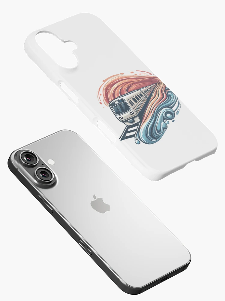 Thumbnail 2 of 4, iPhone Case, Express Train Racing Through Abstract Waves designed and sold by ThreadQuirk.