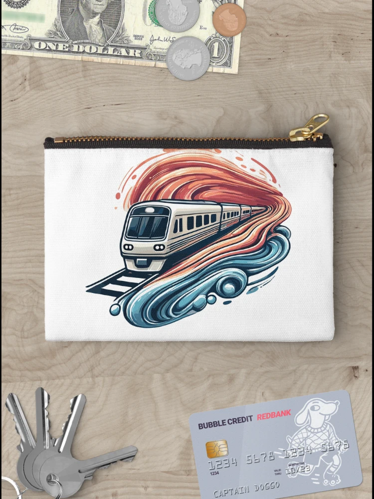 Thumbnail 3 of 4, Zipper Pouch, Express Train Racing Through Abstract Waves designed and sold by ThreadQuirk.
