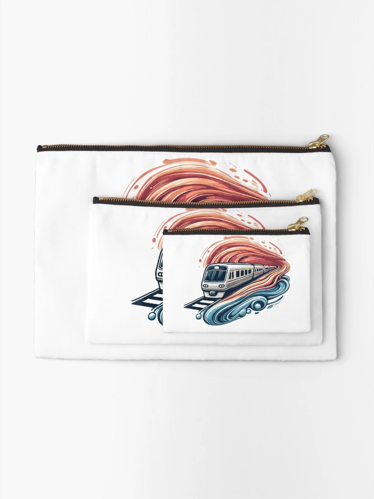 Thumbnail 2 of 4, Zipper Pouch, Express Train Racing Through Abstract Waves designed and sold by ThreadQuirk.