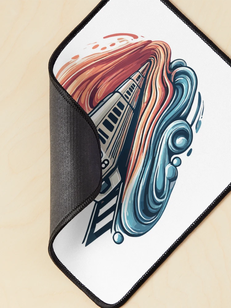 Thumbnail 2 of 5, Mouse Pad, Express Train Racing Through Abstract Waves designed and sold by ThreadQuirk.