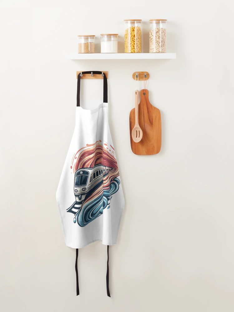 Thumbnail 4 of 6, Apron, Express Train Racing Through Abstract Waves designed and sold by ThreadQuirk.
