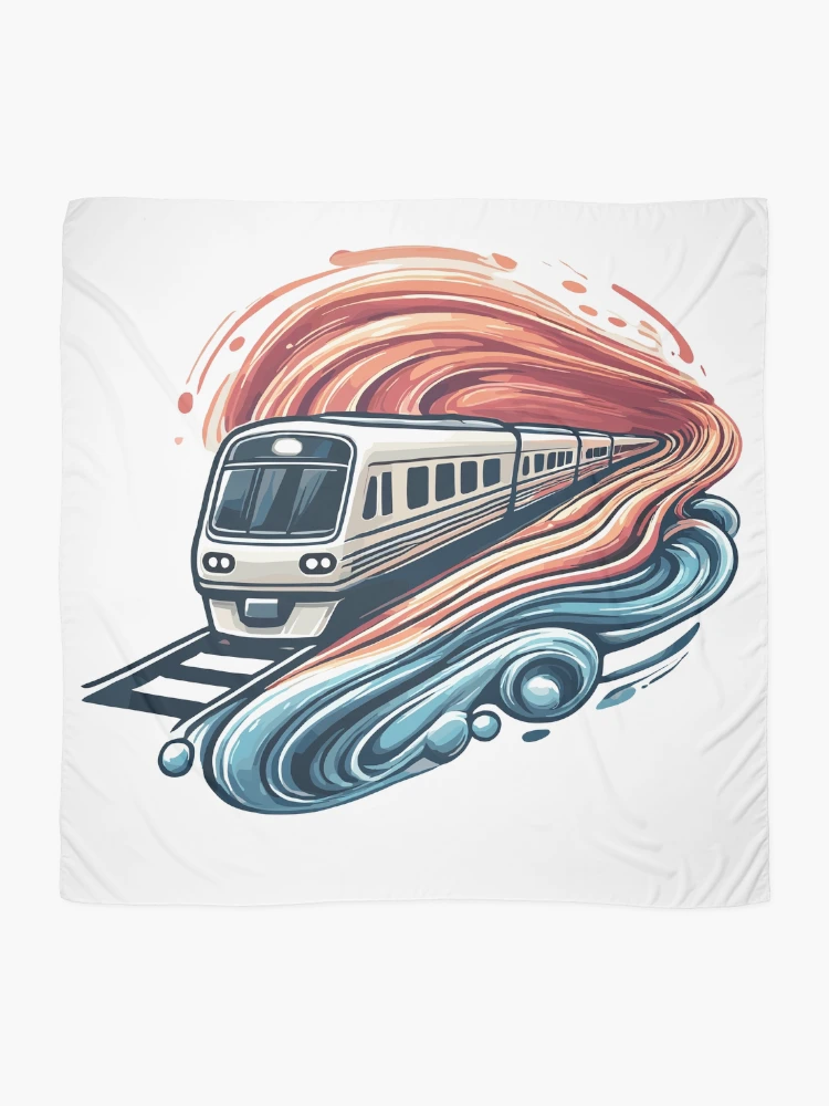 Thumbnail 2 of 3, Scarf, Express Train Racing Through Abstract Waves designed and sold by ThreadQuirk.