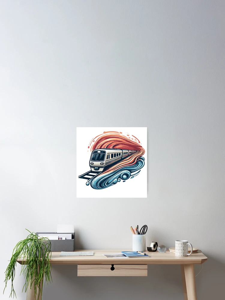 Thumbnail 2 of 3, Poster, Express Train Racing Through Abstract Waves designed and sold by ThreadQuirk.