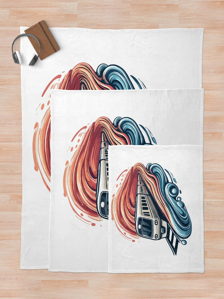 Thumbnail 5 of 6, Throw Blanket, Express Train Racing Through Abstract Waves designed and sold by ThreadQuirk.