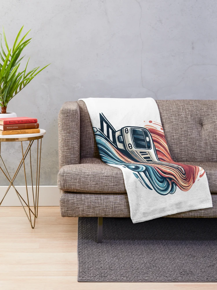 Thumbnail 2 of 6, Throw Blanket, Express Train Racing Through Abstract Waves designed and sold by ThreadQuirk.