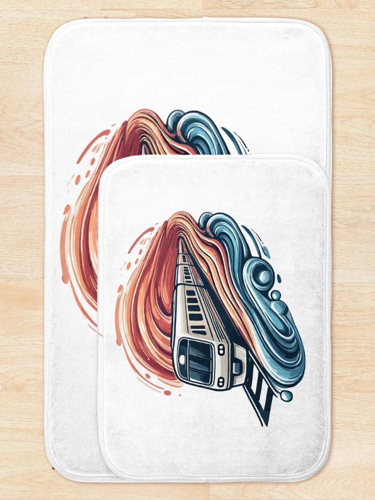 Thumbnail 5 of 6, Bath Mat, Express Train Racing Through Abstract Waves designed and sold by ThreadQuirk.