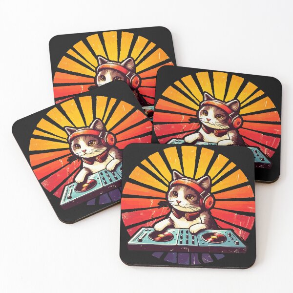 Item preview, Music Cat Funny Deejay House Retro Vintage designed and sold by TomFrontierArt.