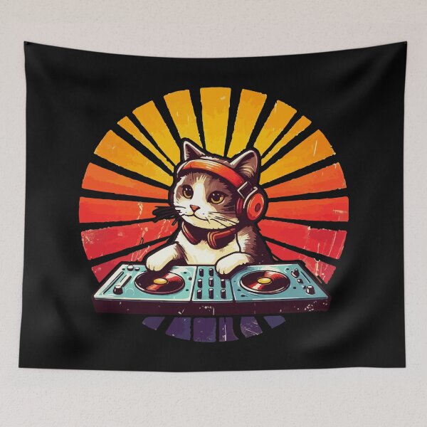 Item preview, Music Cat Funny Deejay House Retro Vintage designed and sold by TomFrontierArt.