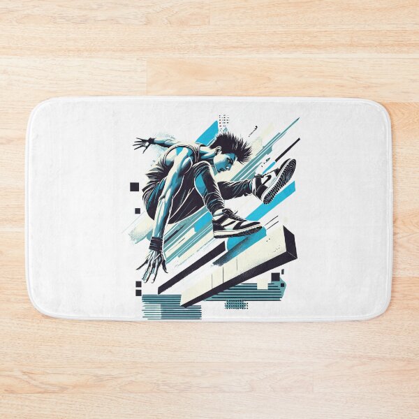 Item preview, Parkour Athlete Mid-Jump with Bold Abstract Lines designed and sold by ThreadQuirk.