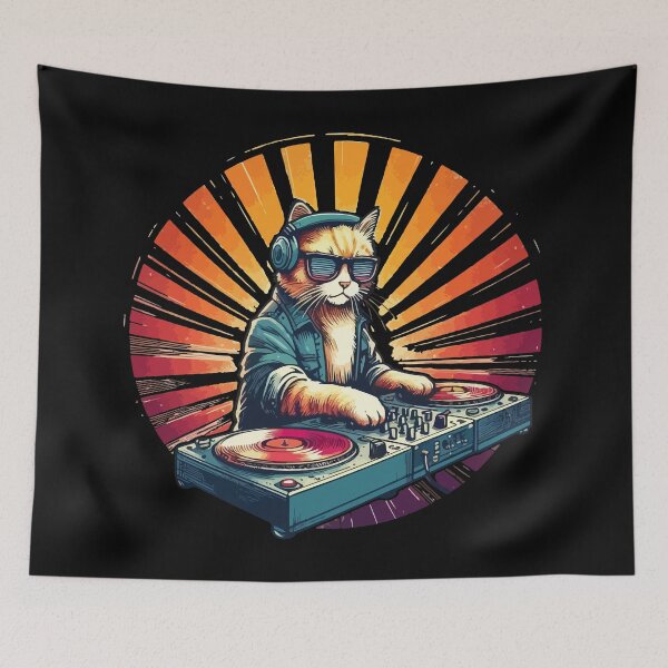 Item preview, Music Cat Deejay House Retro Vintage designed and sold by TomFrontierArt.