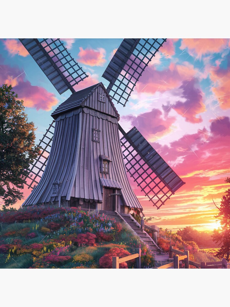 Thumbnail 3 of 3, Pin, Windmill At Sunset designed and sold by Patricks-Art.