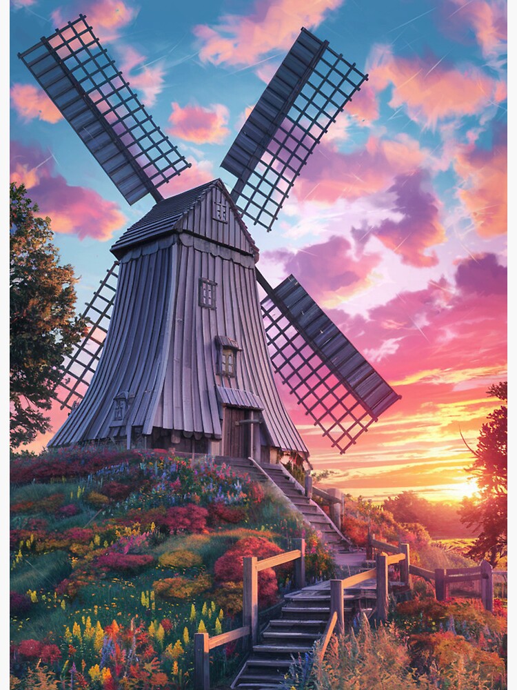 Thumbnail 2 of 2, Art Board Print, Windmill At Sunset designed and sold by Patricks-Art.