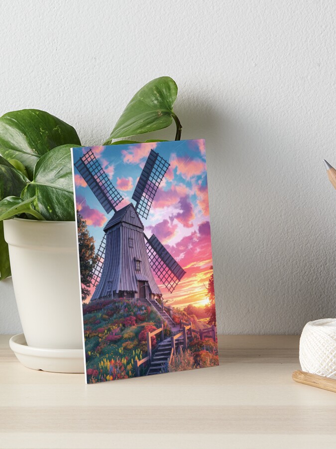 Thumbnail 1 of 2, Art Board Print, Windmill At Sunset designed and sold by Patricks-Art.