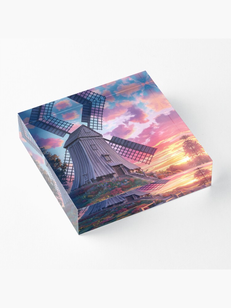 Thumbnail 3 of 5, Acrylic Block, Windmill At Sunset designed and sold by Patricks-Art.