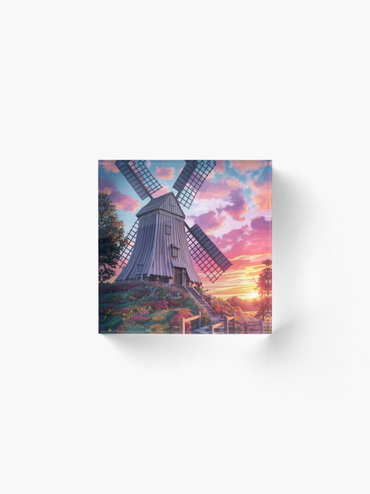 Thumbnail 2 of 5, Acrylic Block, Windmill At Sunset designed and sold by Patricks-Art.