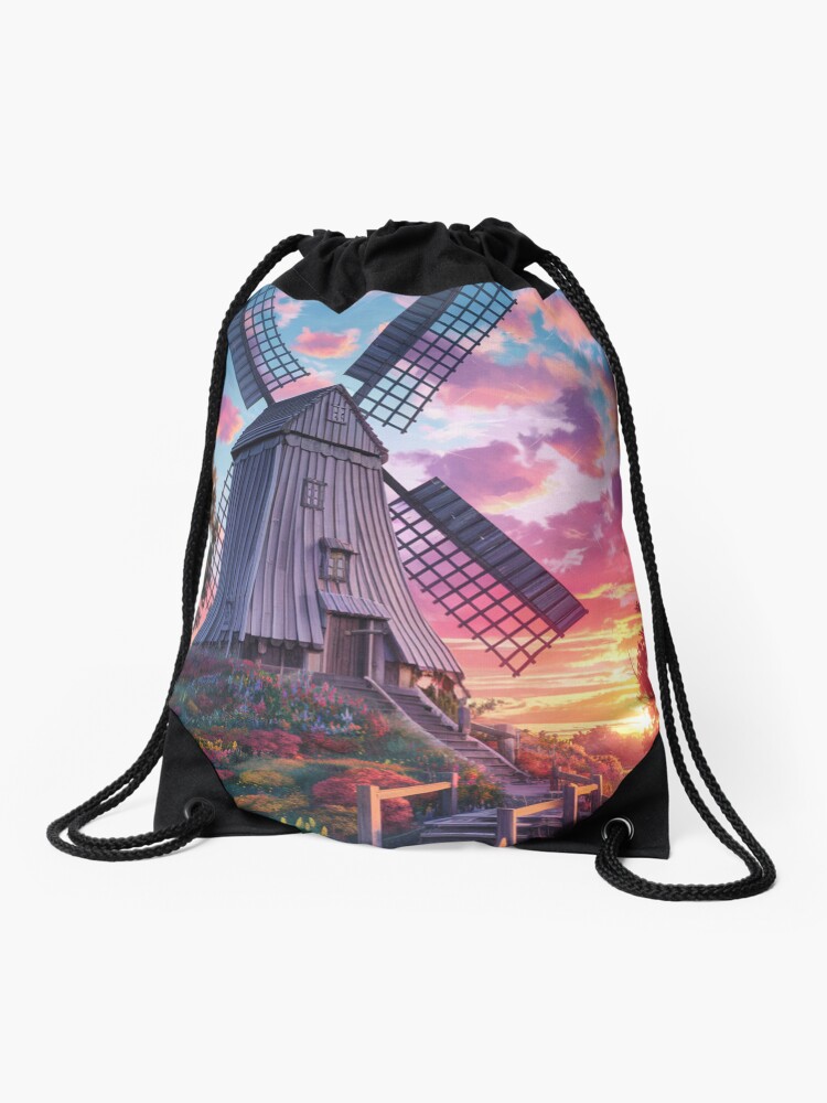 Thumbnail 1 of 3, Drawstring Bag, Windmill At Sunset designed and sold by Patricks-Art.