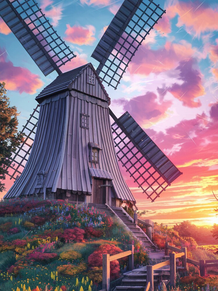 Thumbnail 3 of 3, Drawstring Bag, Windmill At Sunset designed and sold by Patricks-Art.