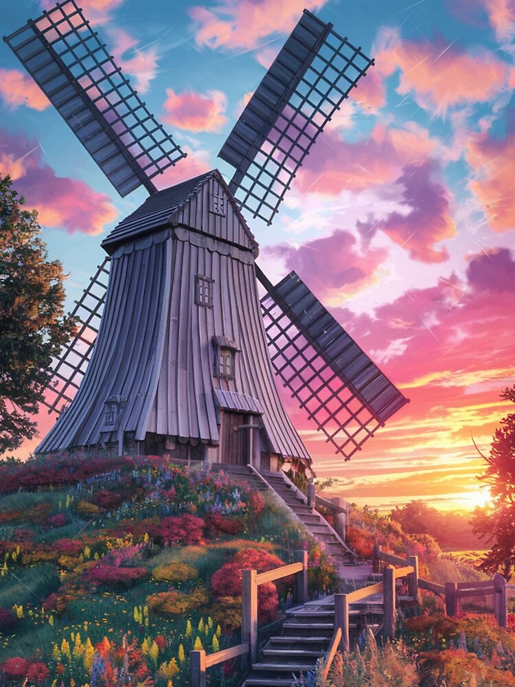 Thumbnail 5 of 5, Graphic T-Shirt, Windmill At Sunset designed and sold by Patricks-Art.