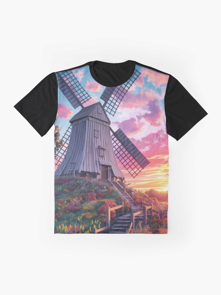 Thumbnail 4 of 5, Graphic T-Shirt, Windmill At Sunset designed and sold by Patricks-Art.