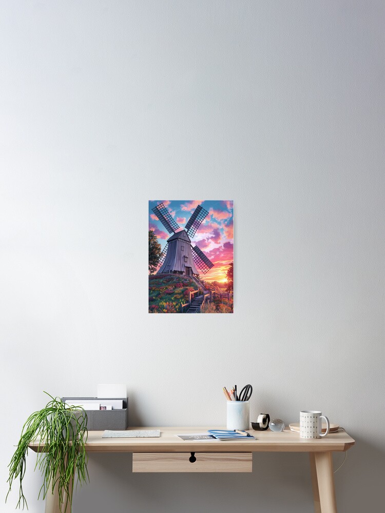 Thumbnail 2 of 3, Poster, Windmill At Sunset designed and sold by Patricks-Art.