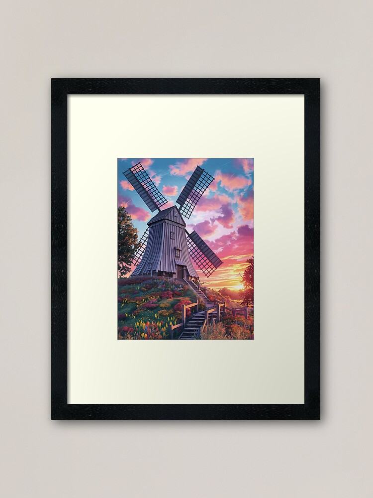 Thumbnail 1 of 7, Framed Art Print, Windmill At Sunset designed and sold by Patricks-Art.