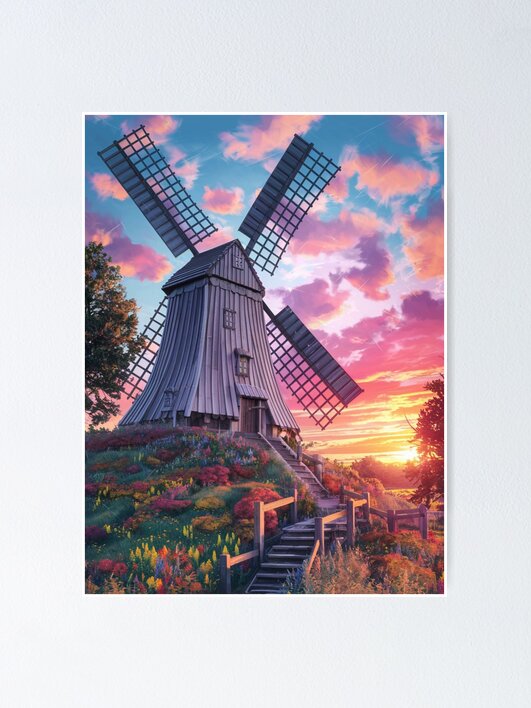 Thumbnail 1 of 3, Poster, Windmill At Sunset designed and sold by Patricks-Art.